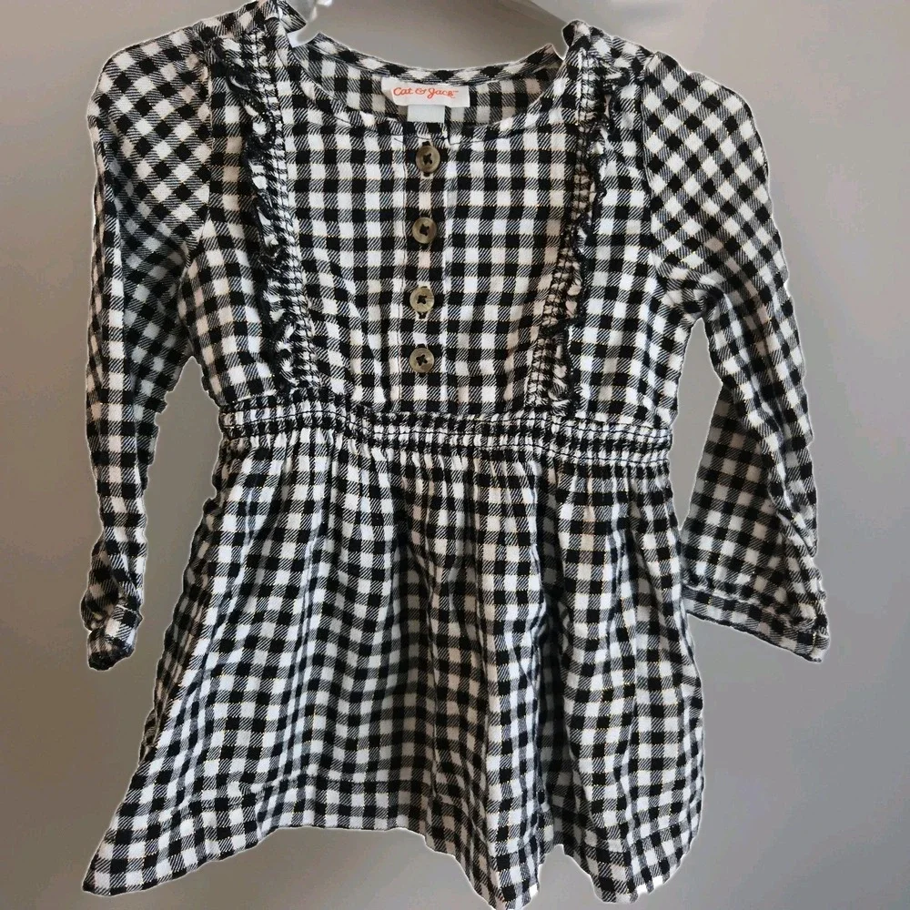 Cat & Jack Baby‎ Dress Black White Gingham Checkered Peter Pan Collar 18 Months